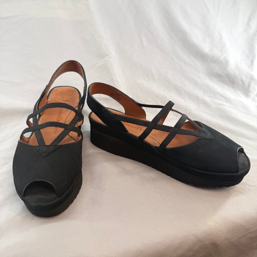 L'Amour Des Pieds Adelais Black Leather Platform Peep Toe Sandals Womens 7.5M